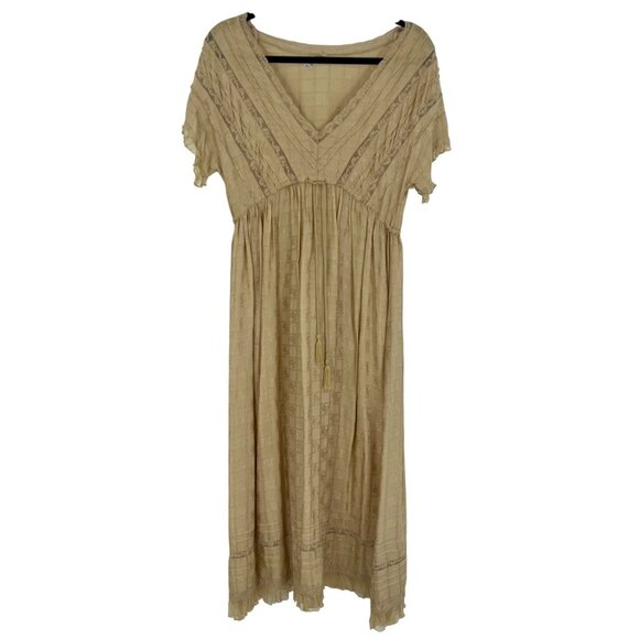 RARE Free People Y2K Ruffle Sleeve Empire Waist Boho Prairie Lace Midi Dress - Picture 2 of 16